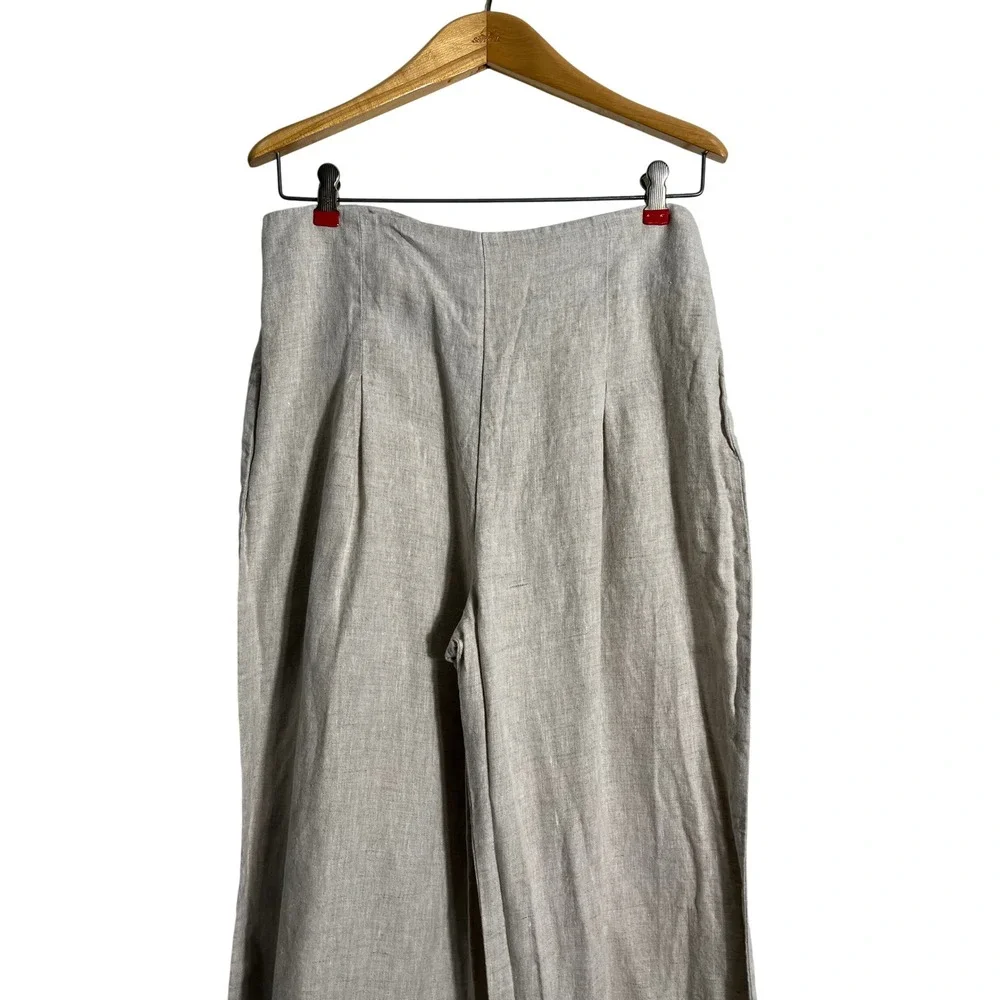 REFORMATION Cleo Linen Pleated Wide Leg Trouser Pant in‎ Oatmeal